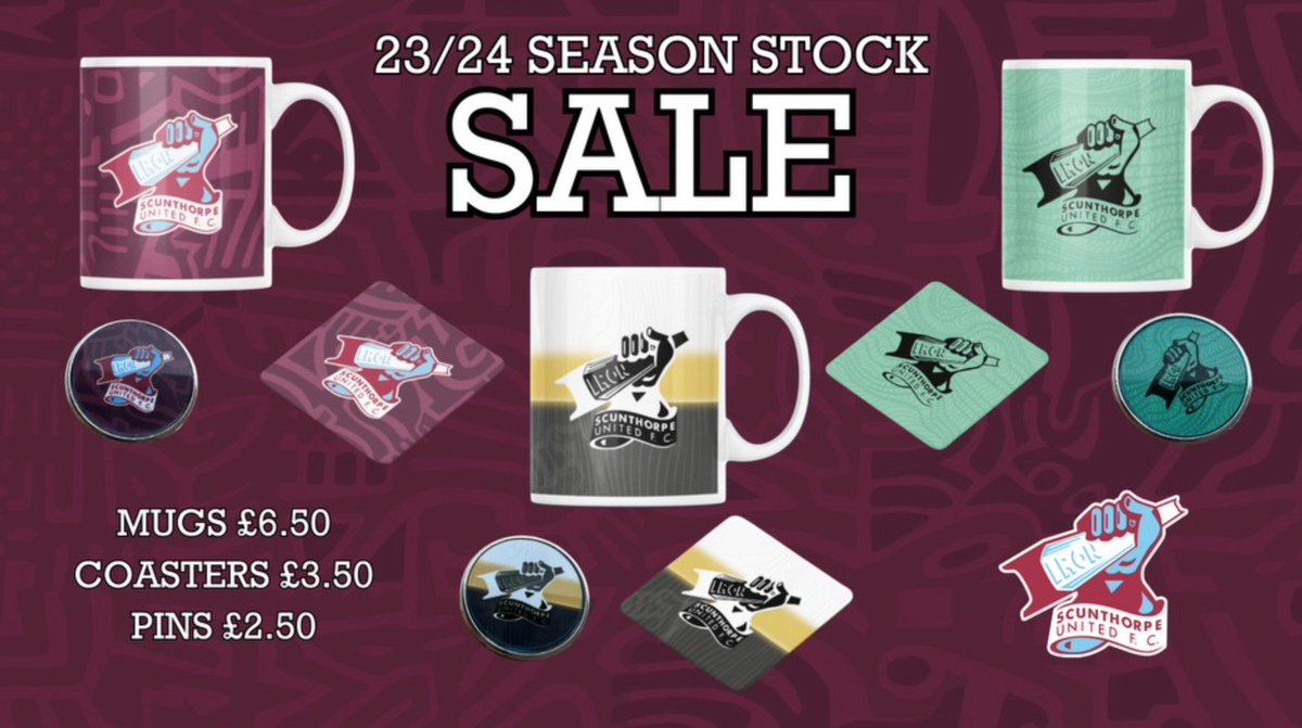 🏷✂️ 𝐒𝐀𝐋𝐄 Our 2023-24 mug, coaster and badge designs have all been reduced in price following the end of the season 👉 scunthorpe-united.co.uk/news/2024/apri… This offer is available in-store and online via sufcshop.com. #UTI #IRON