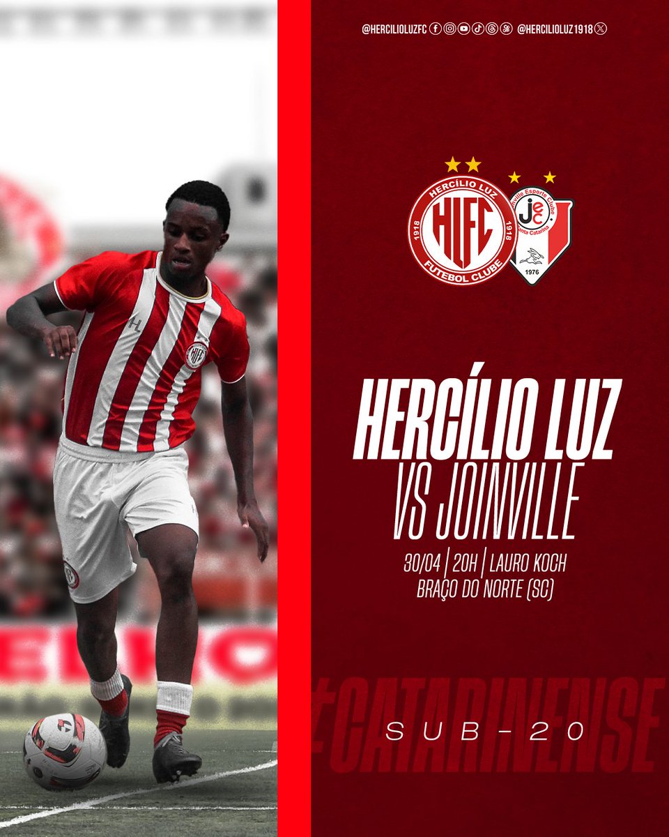 🦁 HOJE É DIA DE HERCÍLIO! #VAMOSJUNTOS 🇵🇪 ⚽ Hercílio Luz x Joinville 📅 30/04/2024 ⏰ 20h 🏟 Lauro Koch | Braço do Norte (SC) 🏆 Campeonato Catarinense Sub-20 #hercilioluz #hercilio #hlfc #LeãodoSul #Catarinense