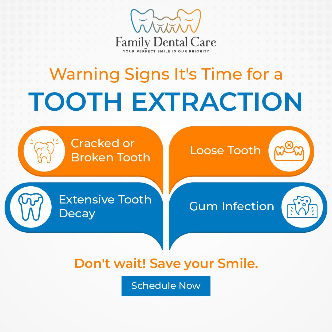 Don't let a toothache become an extraction! Get it checked early. Visit family dental care today

#dentalhealth #toothremoval #toothextraction #dentalcare #toothsavings #signs #dentalextraction #dentaltreatment #checkuptoday #oralhealth #familydentalcare