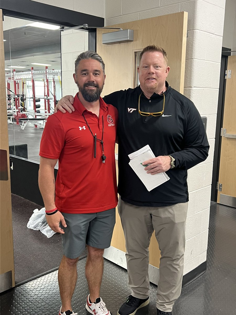 Great to see all the work that @CoachBruton & his staff have done @GainesvilleFoo1 building the program from scratch! Thanks for the time & fellowship. @HokiesFB