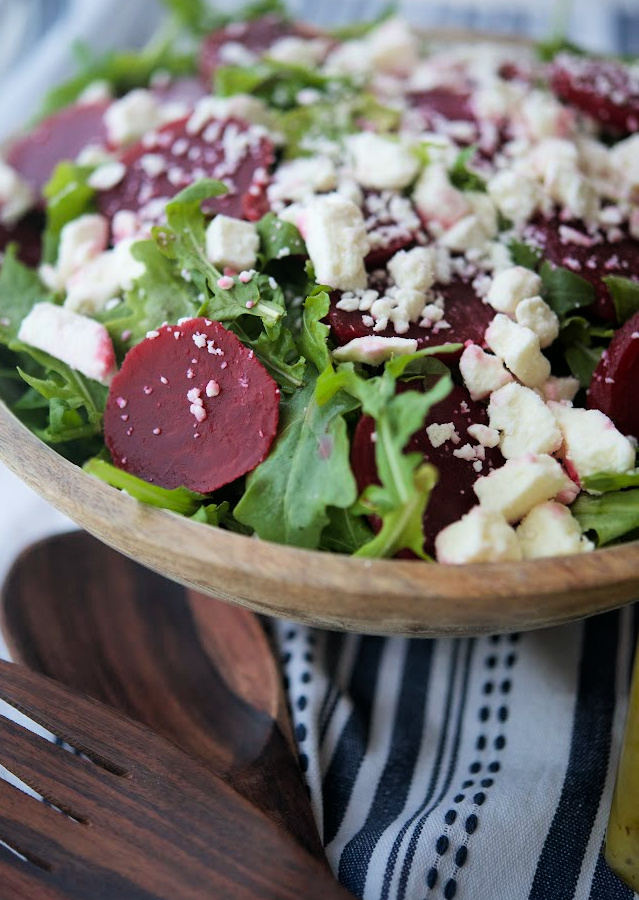 Mediterranean style Arugula Salad with sliced beets and crumbled Feta cheese tossed with a homemade Greek vinaigrette. 👉🏻RECIPE--> carriesexperimentalkitchen.com/mediterranean-… #Salad