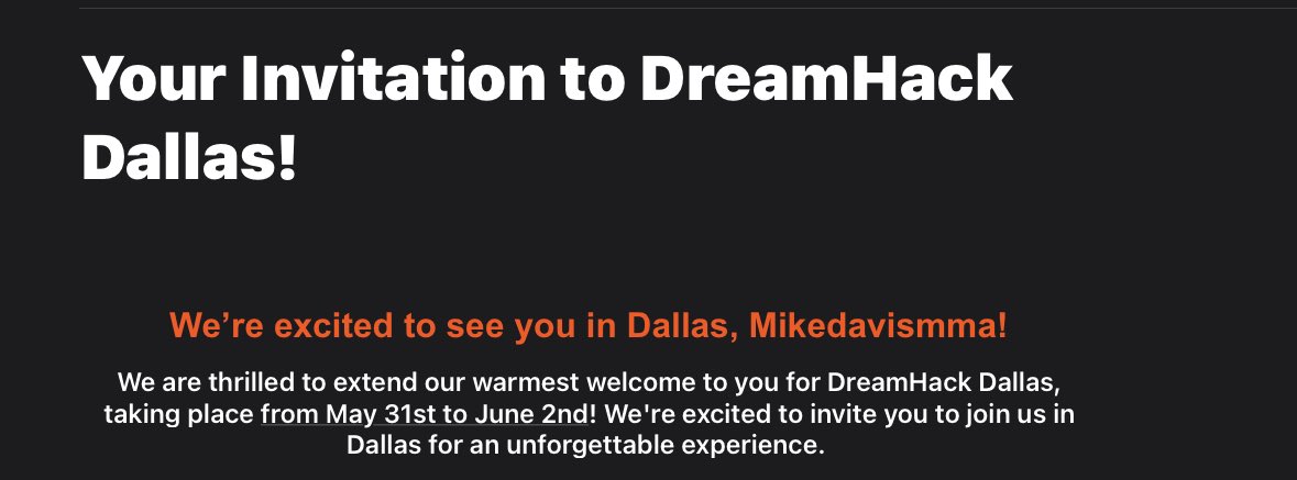 So I guess I’m going to @DreamHack 👀👀 Who am I meeting there!?