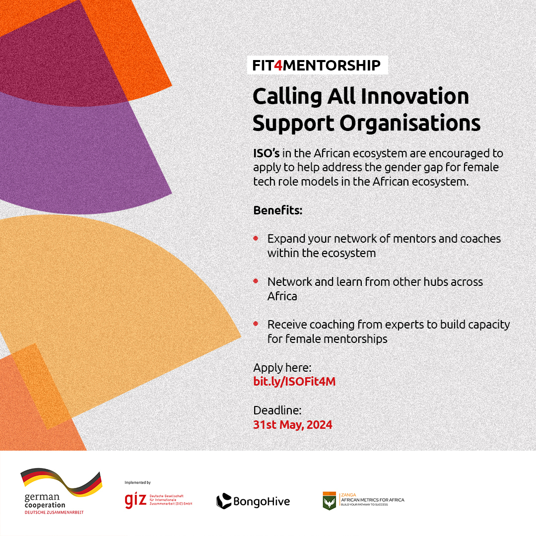 Call For Applications: FIT4Mentorship Are you an ISO in Africa 🌍 addressing the gender gap in tech? 📌 We are Seeking 10 ISOs to train African female tech mentors who can serve as tech role models for fellow women. 👩‍💻 Apply: bit.ly/ISOFit4M Deadline: 30th May 2024