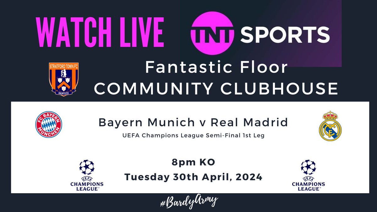 The Champions League Semi Finals are live on TNT in the Fantastic Floor Community Clubhouse and Tuesday and Wednesday. #ChampionsLeague