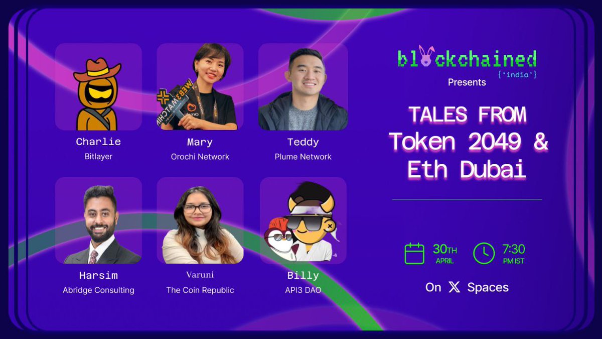 Did you miss the action at Token2049 & EthDubai? Join @blockchainedind India's exclusive session today at 7:30 pm IST.

Joining link: twitter.com/i/spaces/1gqxv…