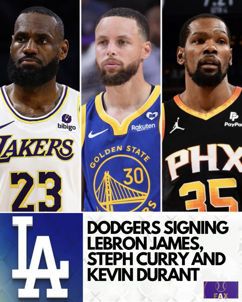 BREAKING 🚨🚨🚨: The Dodgers are signing LeBron James, Steph Curry and Kevin Durant to a combined 50-year, $500 billion contract with their NBA careers deferred. 'I don't care if they've never played baseball,' Dodgers manager Dave Roberts said. Mookie Betts will reportedly…