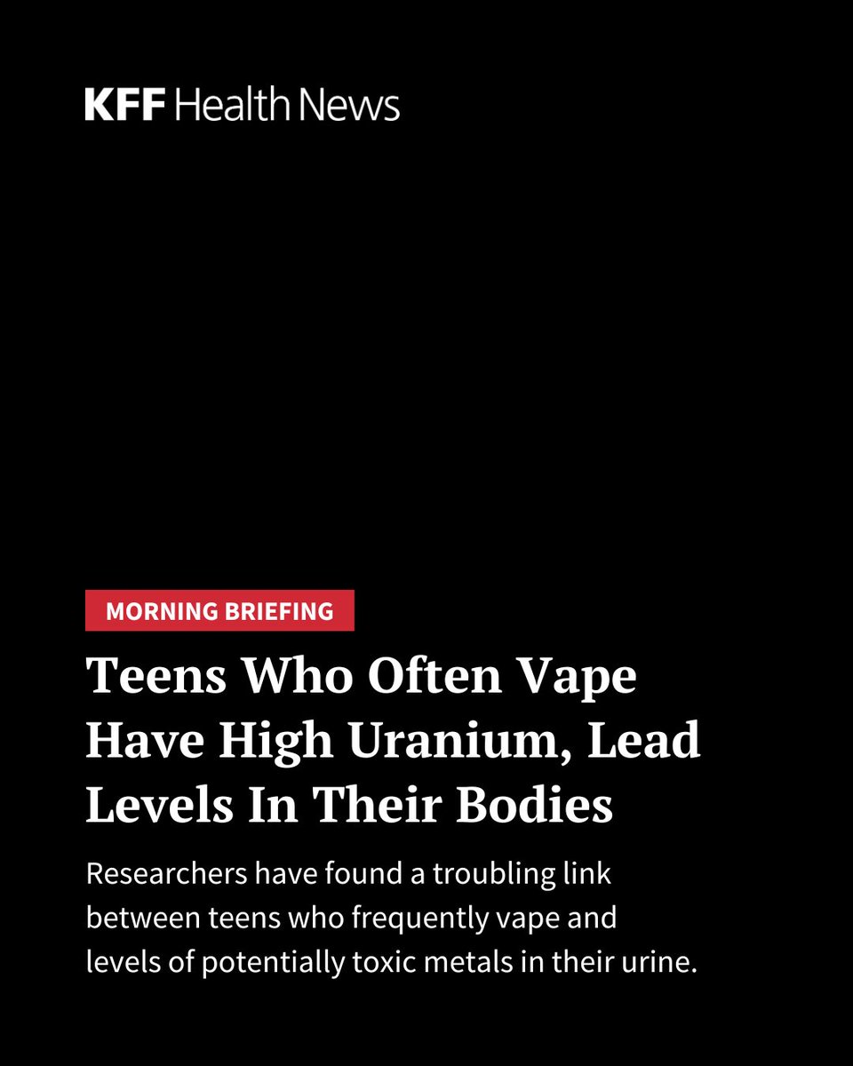 Teenagers who regularly puff away on their vape throughout the day could be exposing their bodies to potentially toxic metals. Read more in our #MorningBriefing: kffhealthnews.org/morning-briefi…