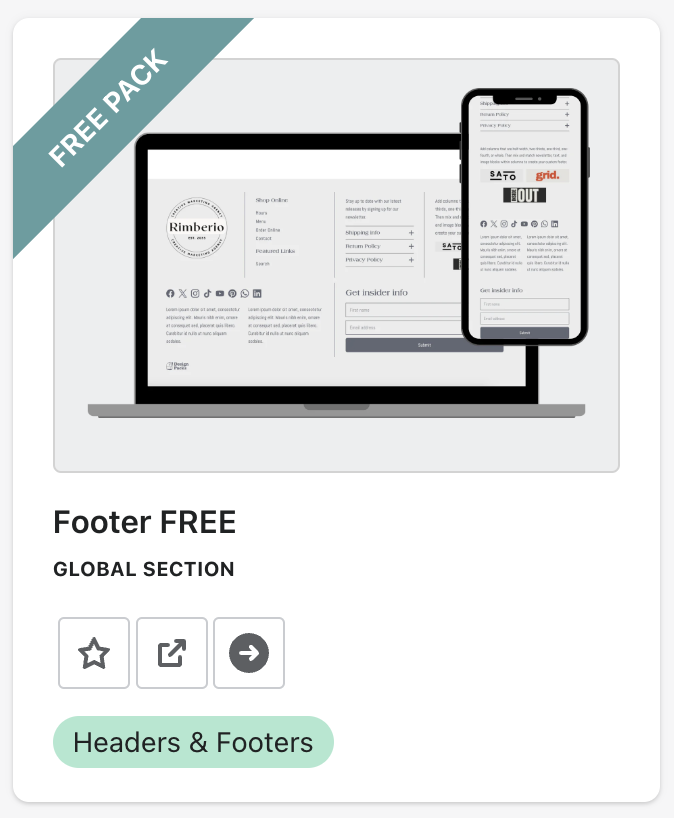 We're adding a 3rd FREE pack to 🎒 <a href="/DesignPacksApp/">Design Packs</a> 🎉 Our super flexible Footer.  Usually theme footers are built just the way they are.  Here we have so many layout options, so many content options - you'll get the footer of your dreams