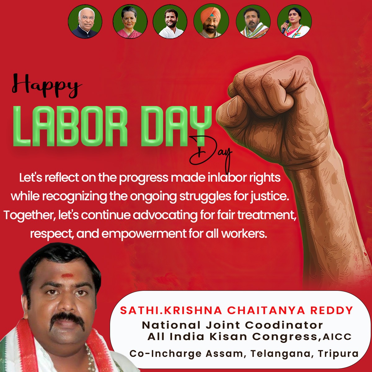 Happy Labor Day to All Workers! Let's Celebrate Progress and Advocate for Justice Together. #LaborDay #sathikrishnachaitanyareddy #WorkersRights #FairTreatment #RespectAtWork #EmpowerWorkers #Advocacy #JusticeForAll #LaborRights #ProgressMade #WorkerEmpowerment #SocialJustice