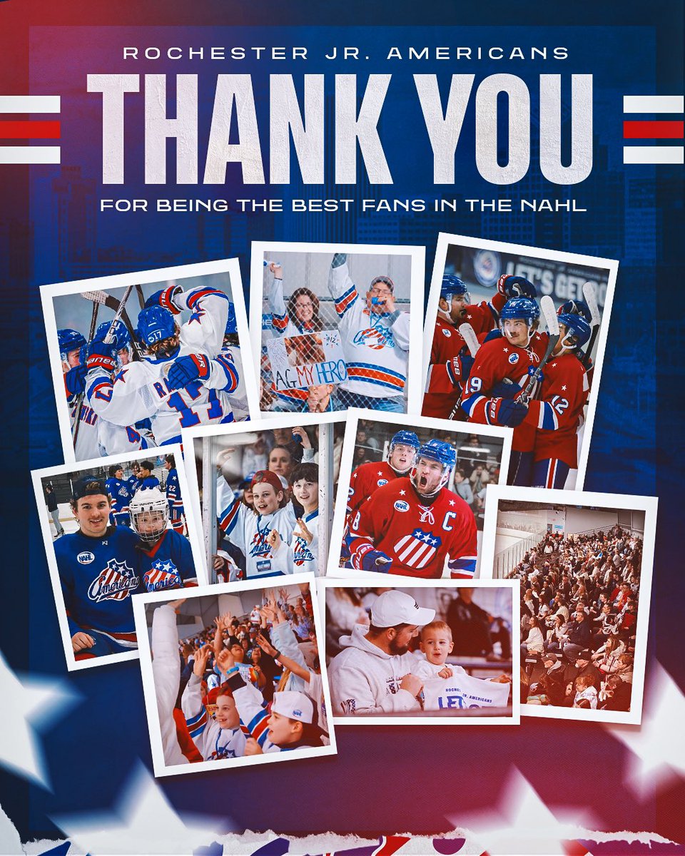 Thankful beyond words. ❤️

The Rochester Jr. Americans are grateful for this incredible community rallying around us since day one. 

The magic, moments, and memories of our inaugural season will last a lifetime. #LetsGetRowdy