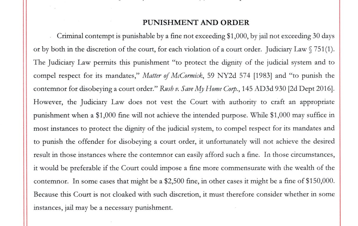 Meanwhile, Justice Merchan's written order holding Trump in contempt of court is out. Merchan suggests that he would impose a higher financial penalty if he could--and warns Trump that jail may be a 'necessary' punishment for future violations. Read: s3.documentcloud.org/documents/2462…