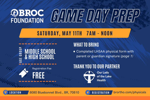 Don't forget to mark your calendars for BROC free physical day. Coaches will be sending out updated eligibility packets before date. If you need a copy of the packet you can also email, mvoise1@lsu.edu. Make sure to complete your entire packet and upload it to the formstack page