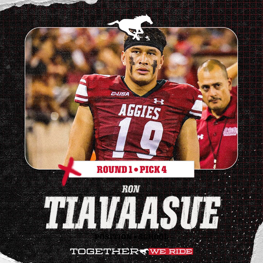 With the 4th overall pick in the #GlobalDraft, the Stampeders select 🇳🇿 receiver Ron Tiavaasue! Welcome to Calgary, @AhlamRon! #TogetherWeRide🐎