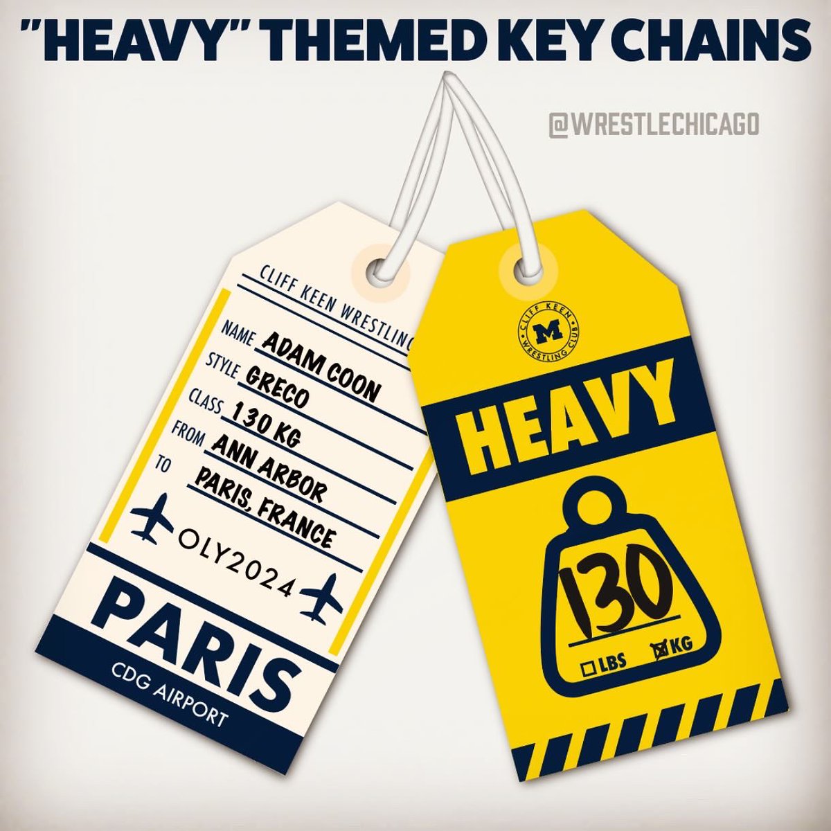 Might run out of space for wrestling tshirts so always thinking about other merch. Noticed almost everyone at school dropoff today had key chain / charm on backpack. Thought a “heavy” themed faux luggage tag would be good merch for the @CliffKeenWC heavyweights going to Paris