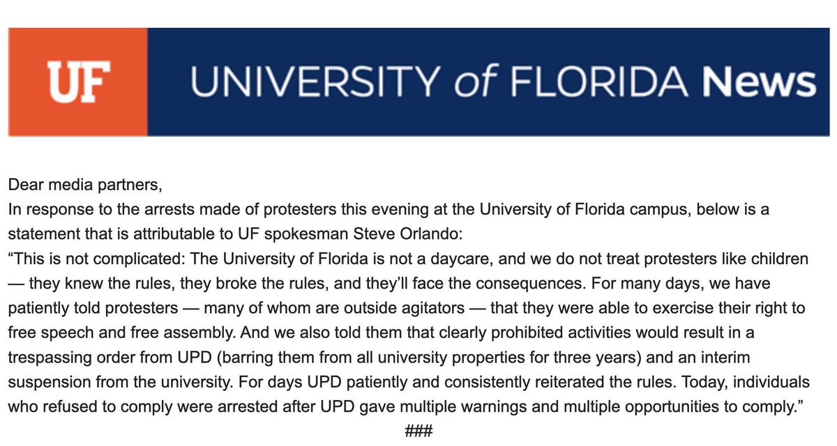 @UCLA @Columbia DIY on fixing your unlawful antisemitic protest problems courtesy of @UF