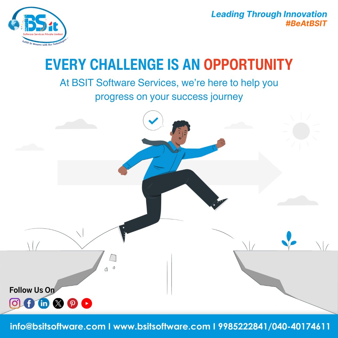 Every challenge is an opportunity.

#BSITSuccess #BestSoftwareCompany #bsitsoftware #bsit #teambsit #TeamBSIT #BeAtBSIT #bsitsoftwareservices #SuccessJourney #Opportunity #Challenges #Progress #Innovation #SoftwareSolutions #ITServices #BusinessGrowth #AchieveSuccess #Empowerment