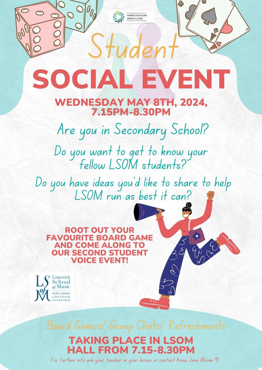 SECONDARY STUDENTS! Come and join our second student voice event - games, chats and getting to know your LSOM peers. Wednesday 8th May 7.15pm - 8.30pm LSOM Hall
