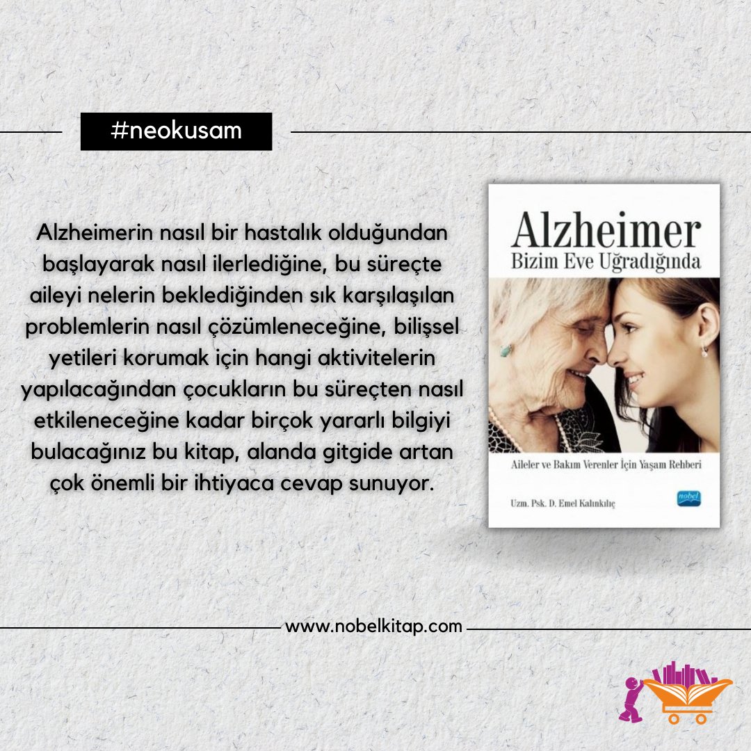 Alzheimer ile yaşama konusunda psikolojik bir yaşam rehberi olan bu kitap, Alzheimer ve diğer demans türlerine sahip hastalara bakım veren kişilere yardım etmeyi amaçlıyor.

#alzheimer #demans #yaşlıbakımı #yaşlıpsikolojisi #nobelakademiyayinlari