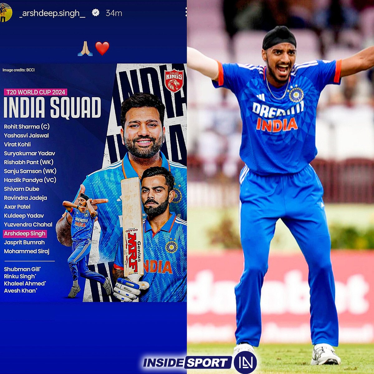 Arshdeep Singh feels blessed to be selected in India's squad for the 2024 T20 World Cup 👏🏻🏏

📷:- Arshdeep Singh/ Instagram 

#ArshdeepSingh #IndianCricketTeam #T20WorldCup2024 #Insidesport #CricketTwitter