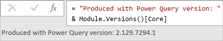 The M function Module.Version is now available on the #excel beta channel. 

This function allows you to easily retrieve the current version of your #powerquery instance. What's great about that is that you can add this information to the output of your queries.