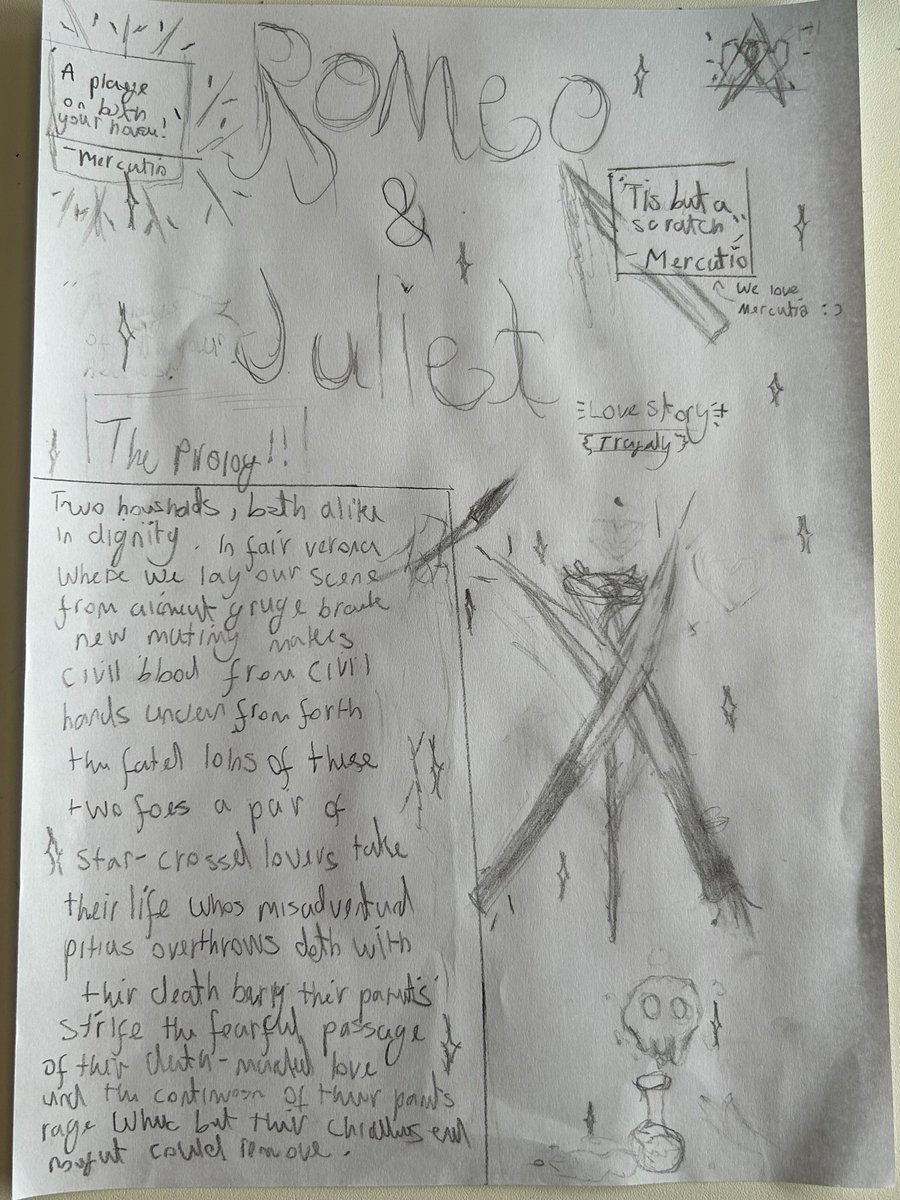 Check out this incredible poster of Romeo and Juliet's prologue, crafted by a talented Year 8 student who is visually impaired. 🎨📜 #RomeoAndJuliet #English #InclusiveEducation @park_english1 @readingatPARK