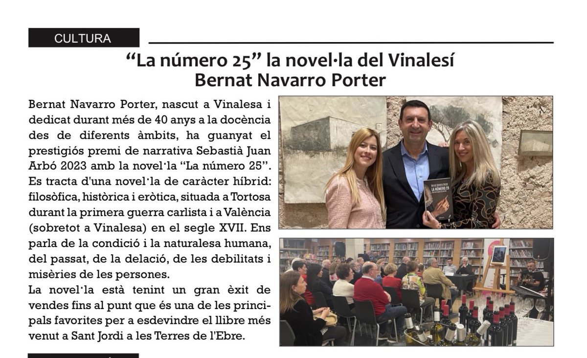 El Butlletí Municipal de l'ajuntament de Vinalesa - València, fa ressò de l'èxit de la novel.la'La número 25' de Bernat Navarro @gafaut