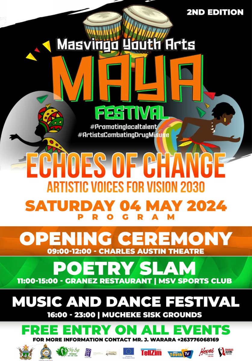 The time to connect is finally here,don't miss out the #MAYAFestival 2nd Edition this Saturday, tell a friend to tell a friend! Masvingo Youth Arts (MAYA) festival marks a significant leap in opportunities for artists,promising much larger exposure. #MAYA #RAP