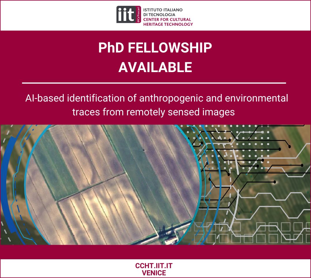 CCHT (@ccht_venice) on Twitter photo A fully founded #PhD fellowship on the development of #AI-based identification of #anthropogenic and #environmental traces from remotely sensed images!
📍Grant info: lnkd.in/exuShH_e
📍CCHT info: ccht.iit.it
Official #call is👉rb.gy/j4djwj <a href="/IITalk/">IIT</a> A fully founded #PhD fellowship on the development of #AI-based identification of #anthropogenic and #environmental traces from remotely sensed images!
📍Grant info: lnkd.in/exuShH_e
📍CCHT info: ccht.iit.it
Official #call is👉rb.gy/j4djwj <a href="/IITalk/">IIT</a>