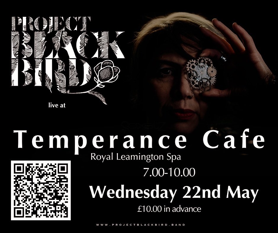 Next gig for @ProjBlackMusic is at @TemperanceCafe in Leamington. Love this very intimate venue where the band and audience are right next to each other. Still tickets available but it does tend to sell out so get them soon 😁🐦‍⬛🐦‍⬛🐦‍⬛🐦‍⬛🐦‍⬛
