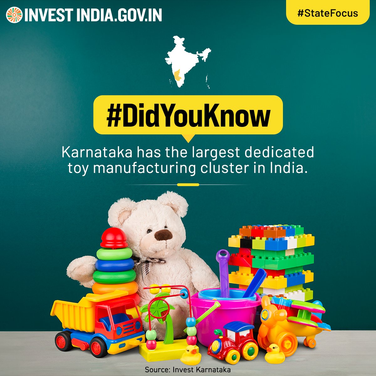 #Karnataka offers #SEZ and DTA facilities, serving both domestic and export markets, driving domestic manufacturing in the toys sector. Discover more at: bit.ly/II-Karnataka #StateFocus #InvestIndia #InvestInKarnataka #Toys #DidYouKnow