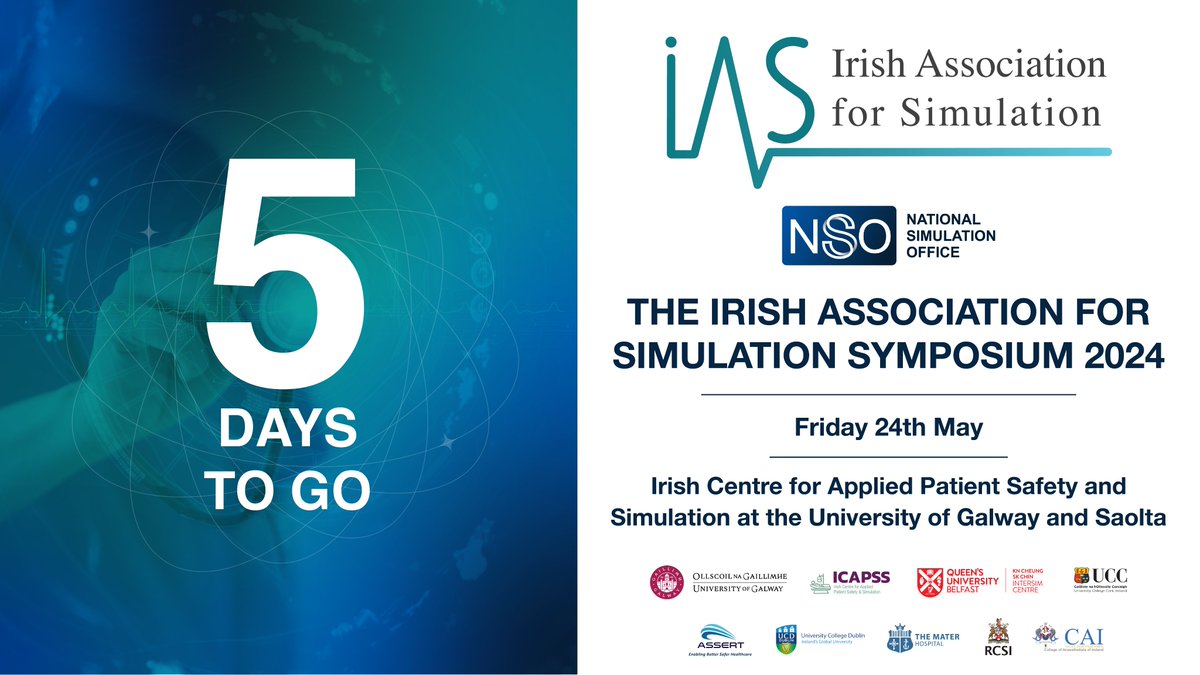 📢 ⏳ COUNTDOWN BEGINS To @IrishSimAssoc for Simulation Annual Symposium on May 24th, 2024. Are you coming? ➡What to expect?iassim.com/symposium Join mailing list: tinyurl.com/mpewwuw2 @UCCASSERT @RCSI_Irl @QUBelfast @saoltagroup @GalwayICAPSS @uniofgalway @ucddublin