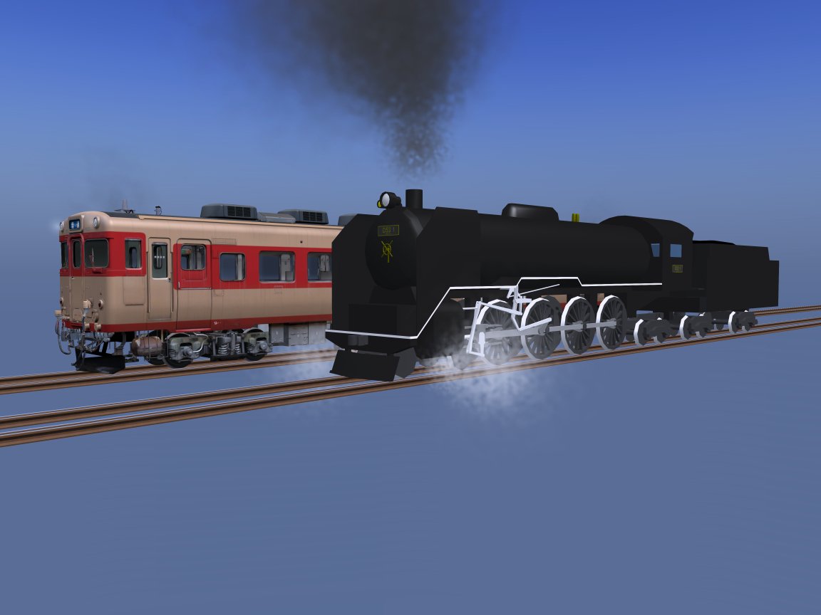 #RailSim
#D53の日
#キハ53の日
超大型蒸気機関車とキハ58系一族の異端児(?)
※D53形蒸気機関車は架空車