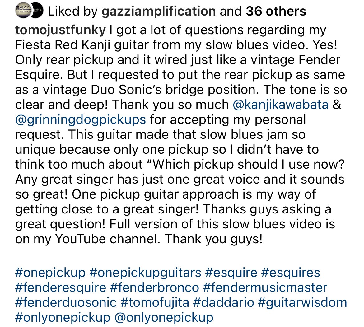 I got a lot of questions regarding my Fiesta Red Kanji guitar from my slow blues video. Yes! Only rear pickup and it wired just same as a vintage Esquire
Thank you so much @KanjiKawabata & @einunikohada666 for accepting my personal request

Slow Blues
youtu.be/-WtcjMWq9qs