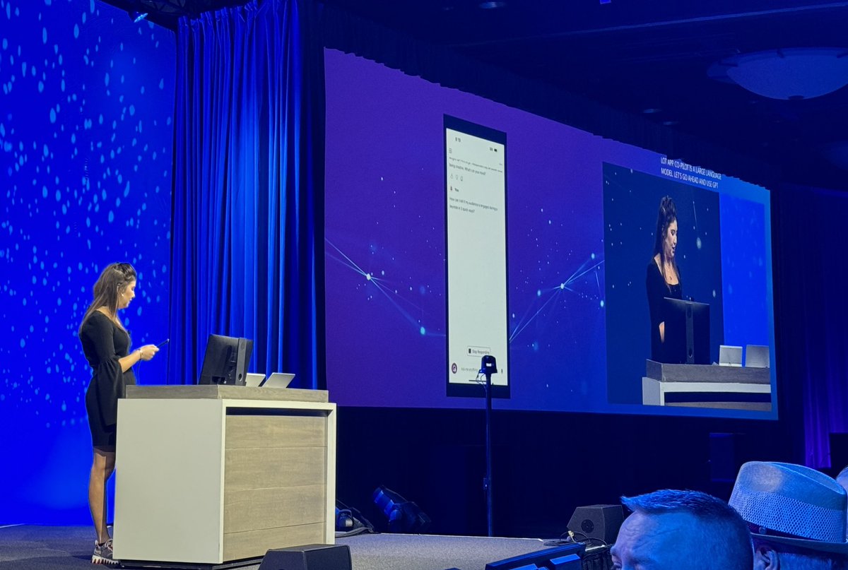 The wonderful @MSFTMiceile presenting how to use #copilot at #m365con keynote.