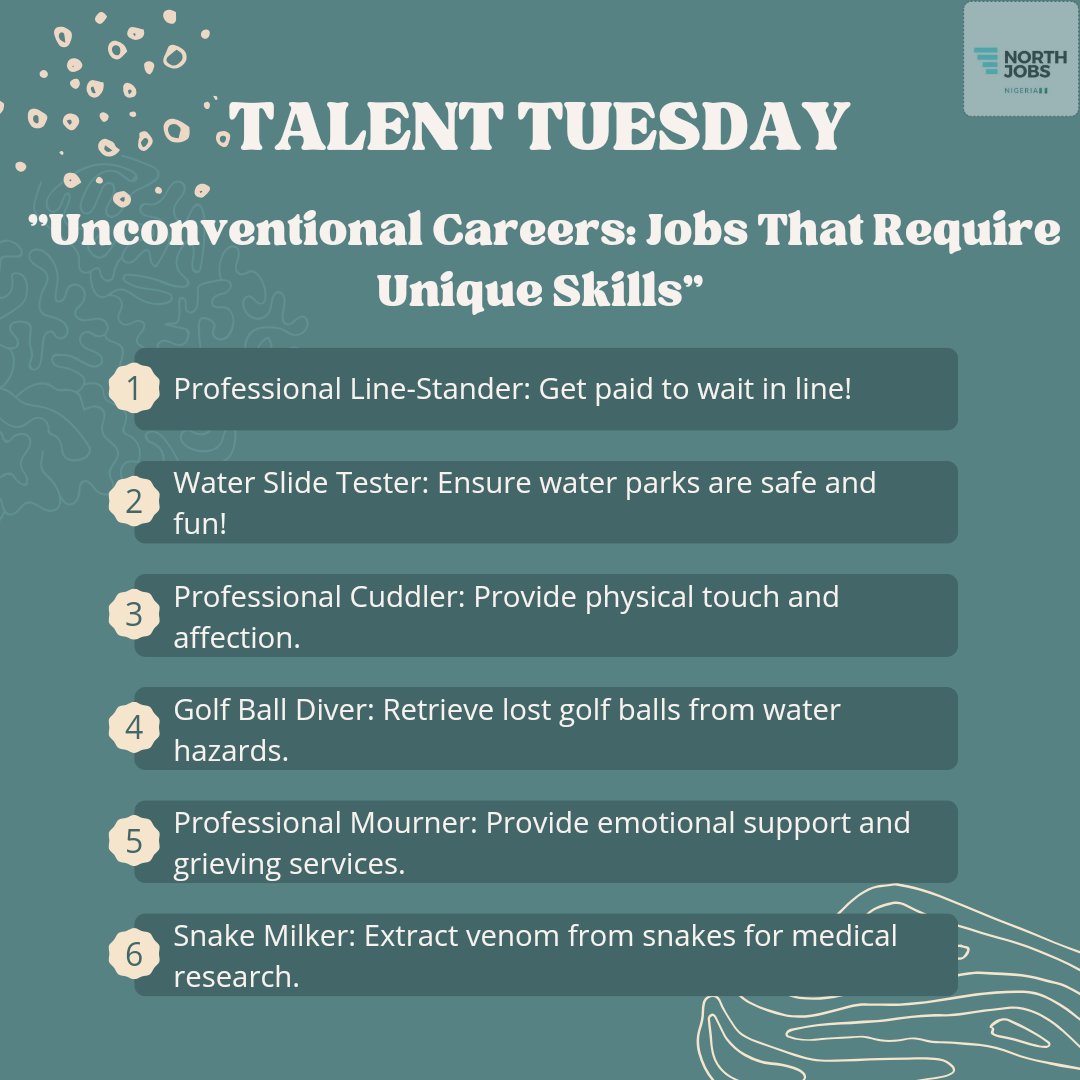 Coco Chanel once said 'In order to be irreplaceable one must always be different.'
These jobs may not be for everyone, but they're perfect for those with unique skills and a passion for something different🤸🏽‍♂️🤸‍♀️
Are you daring enough to try any of these?🤔
#JobSearchTips #JobHunter