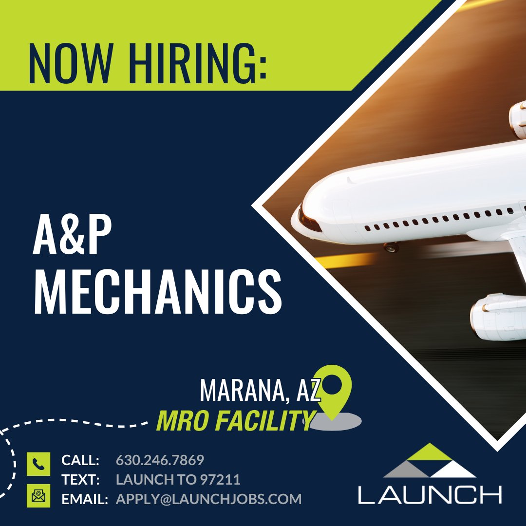 APPLY DIRECTLY FROM OUR WEBSITE:
launchtws.com/jobs/?category…

#GoWithLAUNCH #weleadwepartnerwecare #aviation #aerospace #maintenance #overhaul #structures #install #troubleshoot #inspector #commercialaircraft #decor #materials #composites #repair #interior