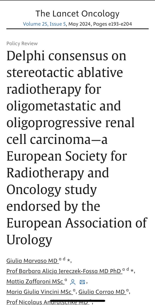⭐️⭐️⭐️How to implement SABR into the clinical practice in oligometastatic and oligoprogessive RCC‼️ 🎯🎯🎯Here the summary of Delphi Consensus: ✅Panellists unanimously agreed to apply no age restrictions (100%) and to consider all primary renal cell carcinoma histologies (92%)