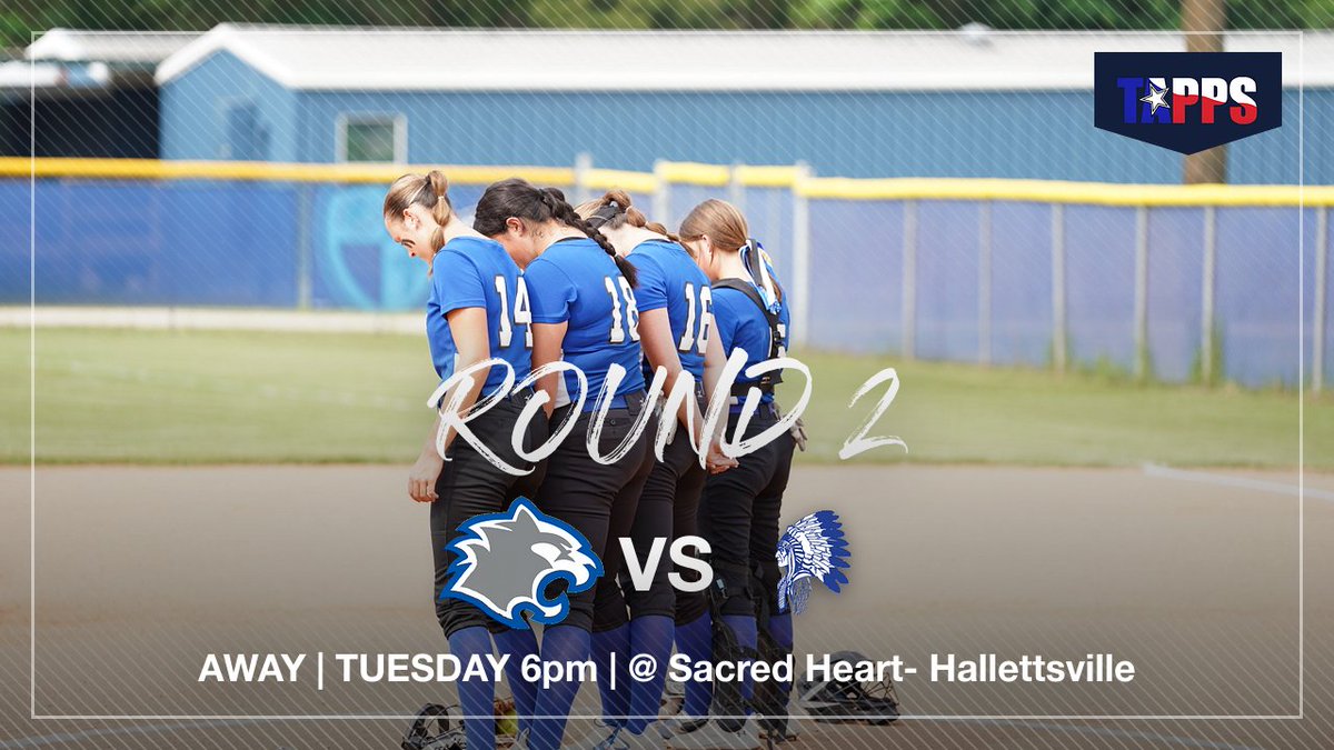GAMEDAY for LADY COUGARS SOFTBALL
TAPPS Playoff Round 2 action coming at you today from Hallettsville. The Lady Cougars look to extend their post-season run with a win today. First pitch @ 6 pm. Good luck Lady Cougs!!