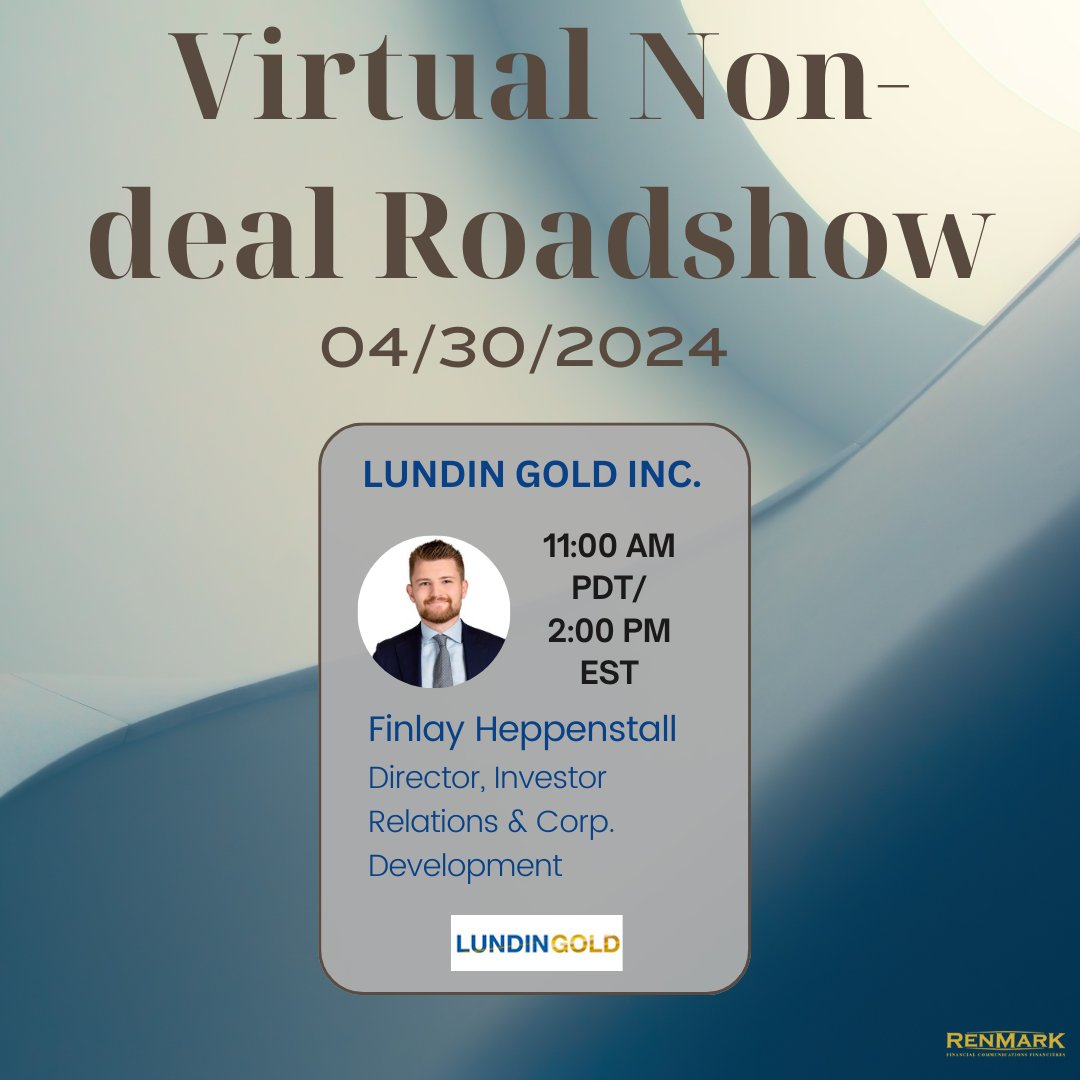 Ready, set, connect! Join us virtually as we showcase Lundin Gold Inc.'s Virtual Non-Deal Roadshow! #RenmarkVNDR Registration: LUG: ow.ly/5ZYG50Rsmm9 #LUG #FDN #gold #mining #Ecuador