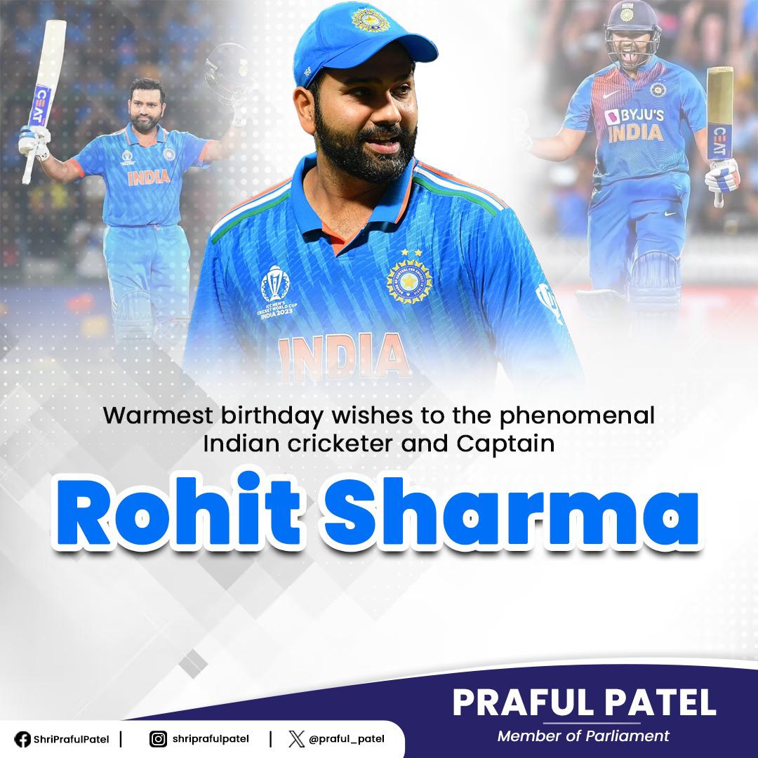 Sending warmest birthday wishes to the phenomenal Indian cricketer and Captain, Rohit Sharma! Your exceptional talent and leadership have inspired millions. May this year be filled with great success, happiness, and unforgettable moments both on and off the field. @ImRo45…