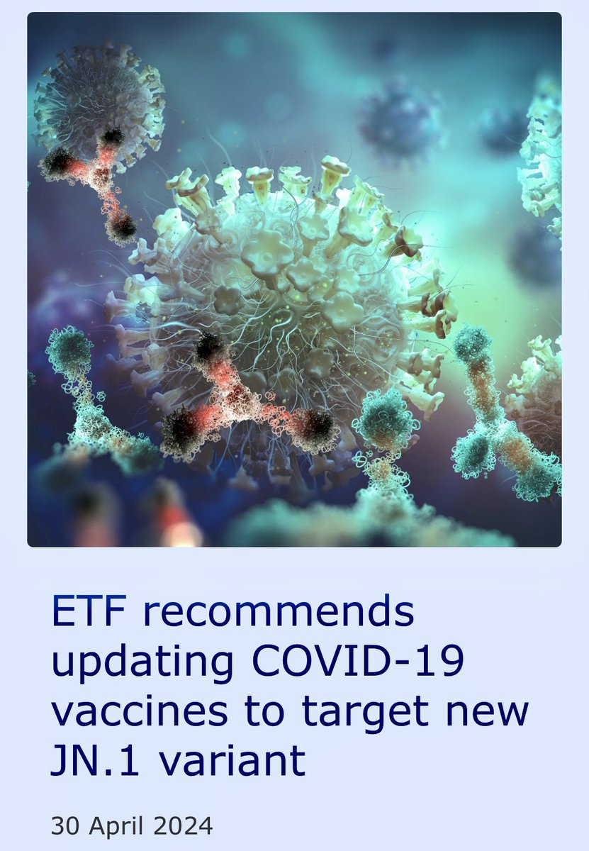 Die Emergency Task Force (ETF) der EMA empfiehlt JN.1-Aktualisierung der #COVID19-Impfstoffe ema.europa.eu/en/news/etf-re… #SARSCoV2 #VirusEvolution #JN1 #VaccinesSaveLives #ImpfenSchuetzt #CovidIsNotOver #FLiRT #KP2 #KP3 #Corona #CovidIsAirborne #LongCovid