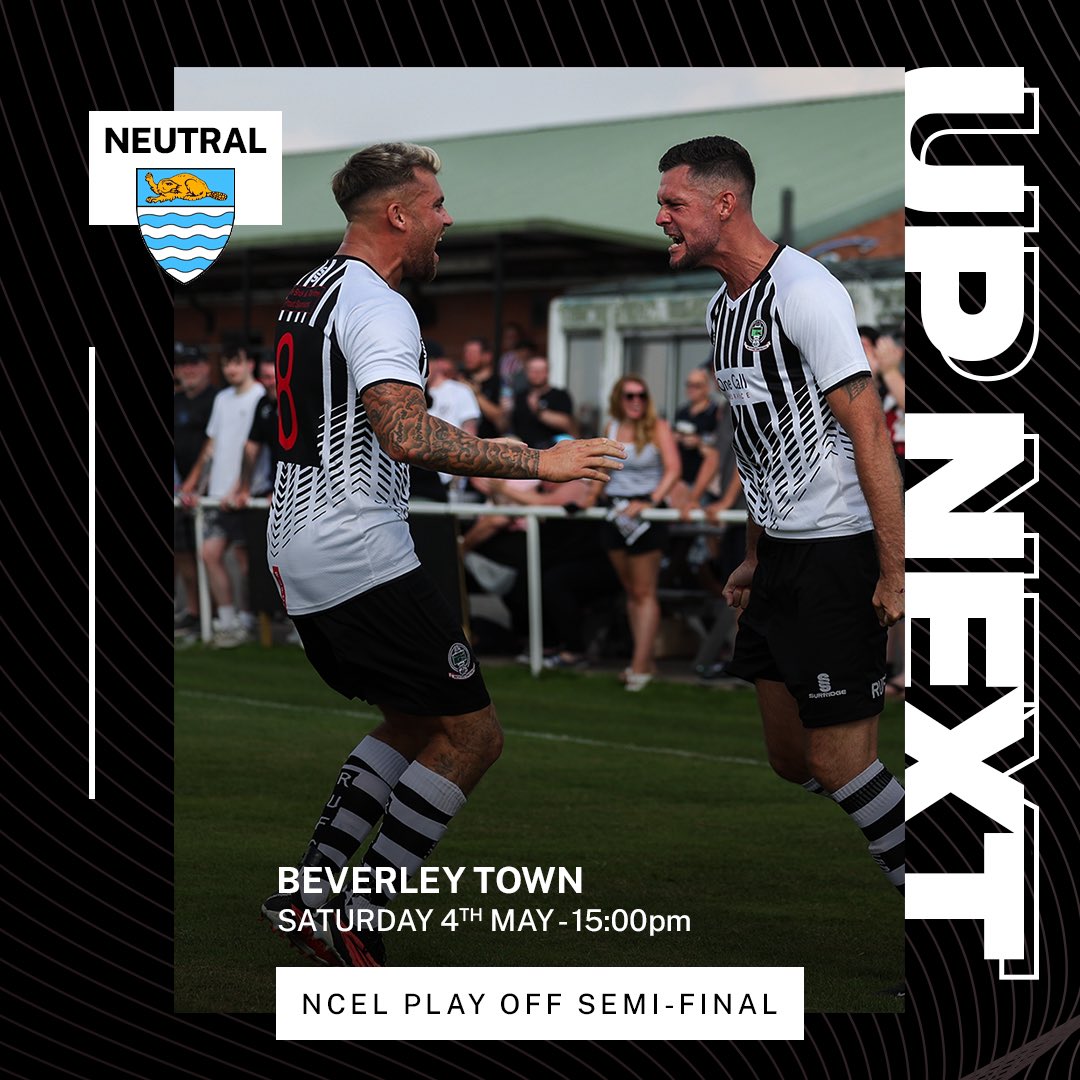 𝗨𝗣 𝗡𝗘𝗫𝗧 Last night’s result means we will face Beverley Town this Saturday in the Play-Off Semi Final! It will take place at the MKM Stadium in Winterton, DN15 9QF, 15:00 KO. #UTB 🖤