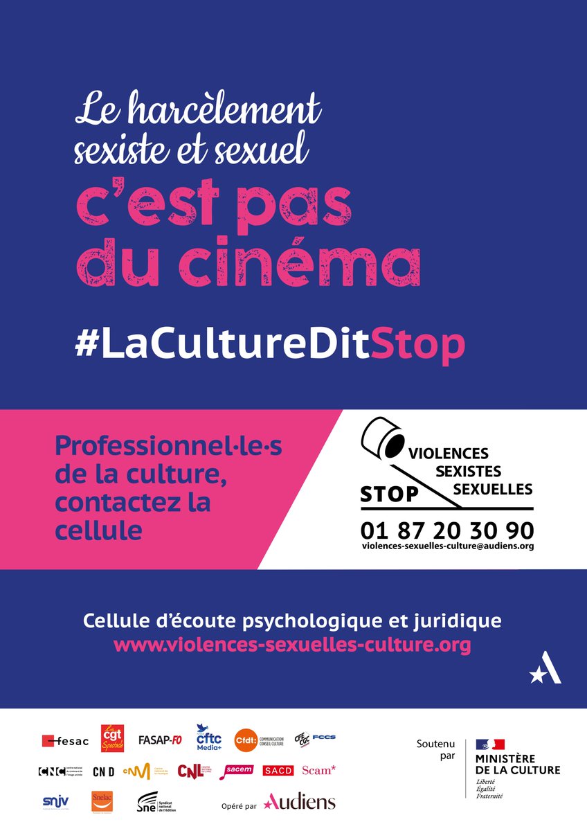 #MeToo Vous êtes victime ou témoin de violences sexistes et/ou sexuelles sur votre lieu de travail ? Contactez la cellule d’écoute et de soutien psychologique et juridique : ✉ violences-sexuelles-culture@audiens.org 📞01 87 20 30 90 📱 violences-sexuelles-culture.org #LaCultureDitStop