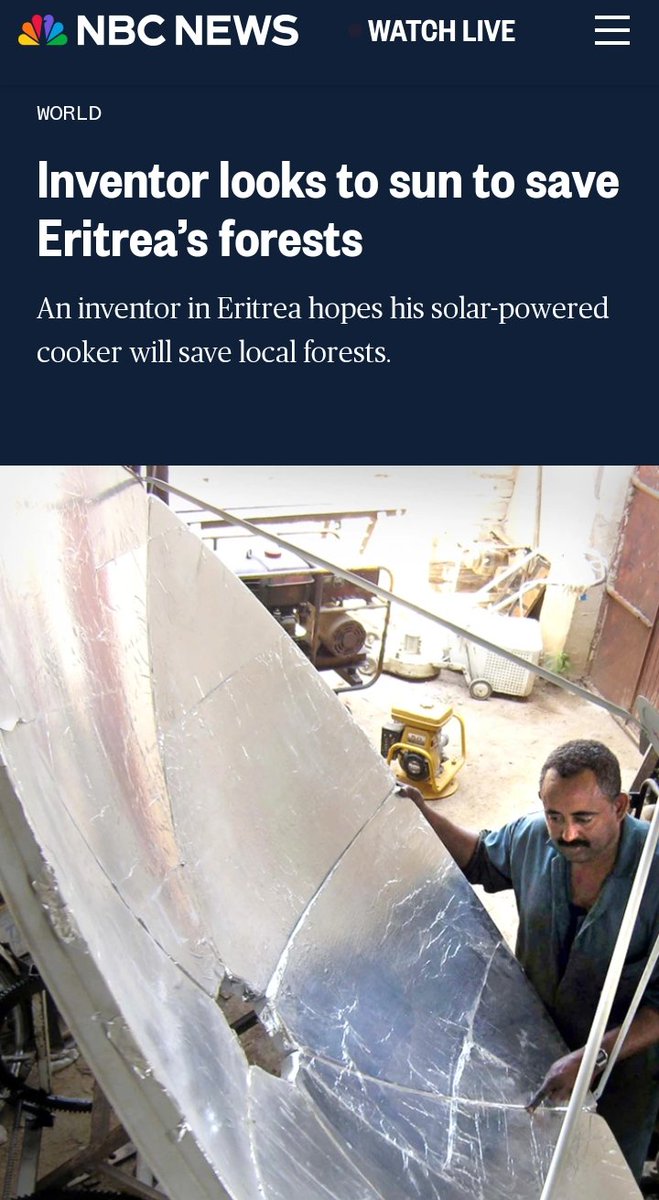 wladHimbol's tweet photo. Do you know?
Eritrean Engineer Syum Goitom invented Solar-powered cooker at his workshop in Keren.
S.Goitom has so far built a Biscuit maker,Welding machine, lawnmower from recycled parts. Now he is at a much bigger &amp; possibly more significant project.
#EritreaInnovation
#Reuters https://t.co/qn4Sq6BZ00