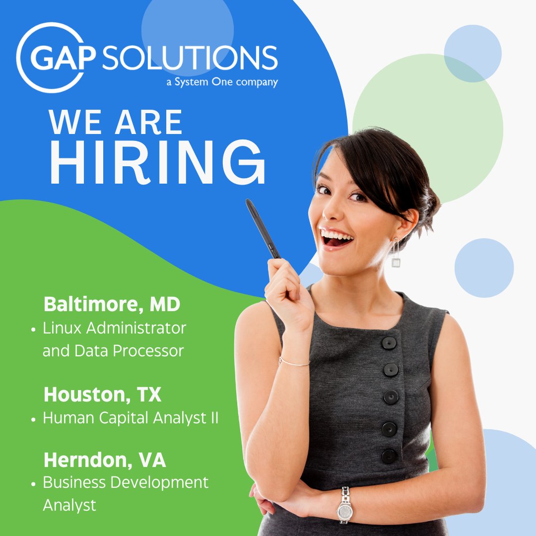 NOW HIRING!

Check out some of GAP Solutions, Inc. hot jobs of the week below and apply to them on our website!

#GAPSolutions #Hiring #Jobs #nowhiring