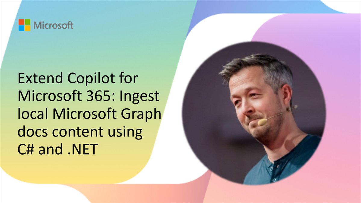 💡 Did you know that you can extend Copilot for Microsoft 365? Let @waldekm show you how to ingest local Microsoft Graph docs content using C# and .NET 📺 Watch now → msft.it/6010Y3Npq #Microsoft365dev #Copilot #MicrosoftGraph