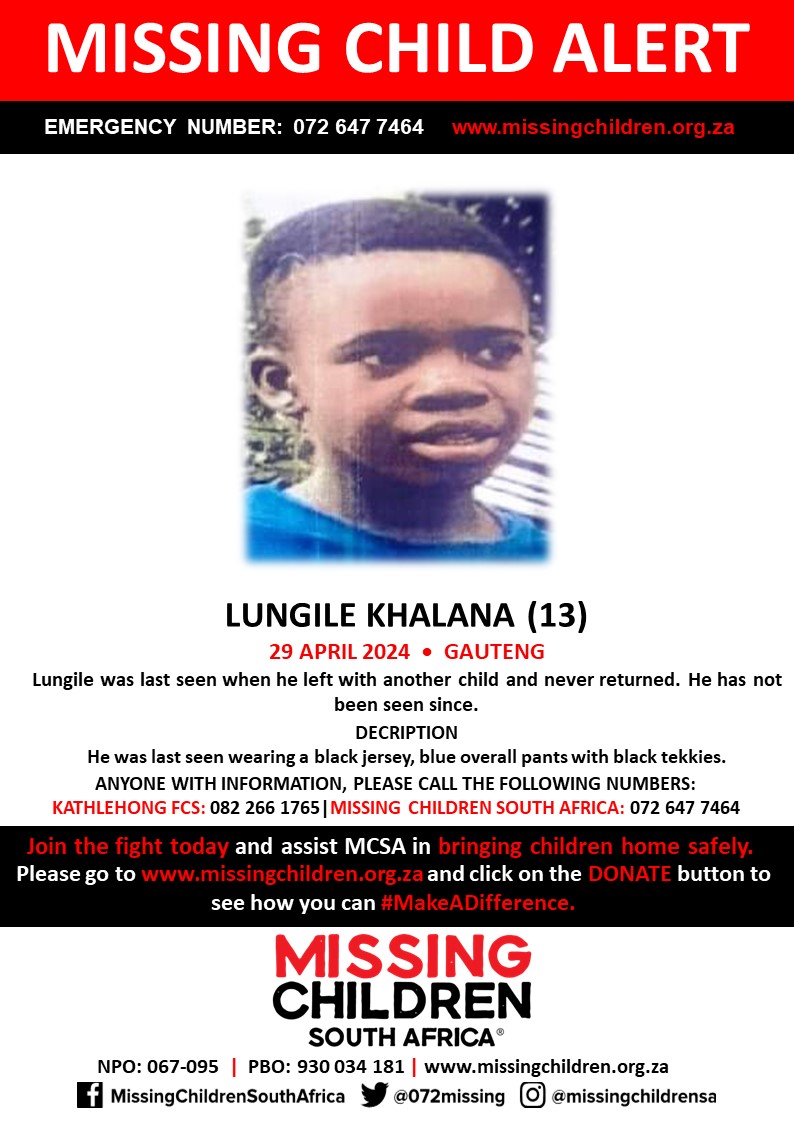 072MISSING's tweet image. #MCSAMissing 

Lungile Khalana (13) was last seen 29 April 2024.

If you personally, or your company | or your place of work, would like to make a donation to #MCSA, please click here to donate: missingchildren.org.za/page/donate