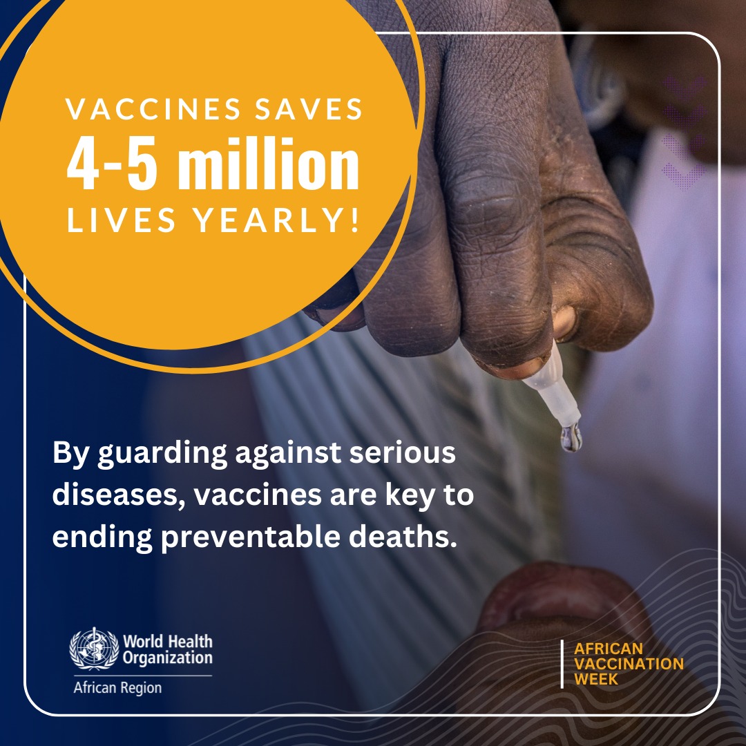 Vaccines save 4-5 million lives yearly! By guarding against serious diseases, vaccines are key to ending preventable deaths. Let's spread the word: #VaccinesSaveLives! #AVW2024