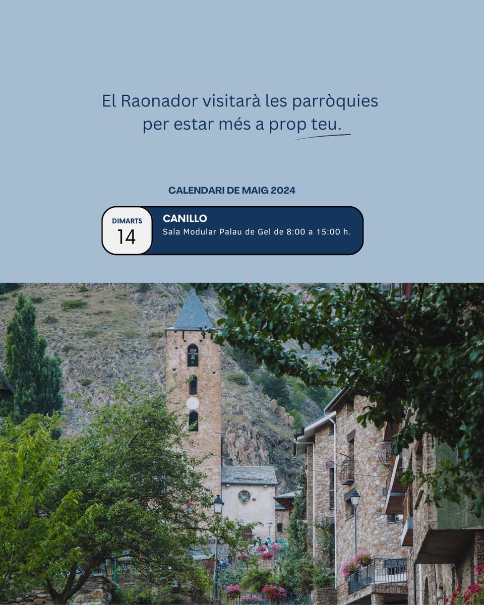 Et recordem que el Raonador visitarà <a href="/canillo_andorra/">Comú de Canillo</a> demà 🙌🏼. Aprofita el moment i demana una cita.

Podeu concretar cita prèvia:
📷Al telèfon gratuït 18003030 o bé al 810585.
📷 De 8 h a 15 h tots els dies i dijous de 8 h a 17 h.

#Raonador #Raonadordelciutada