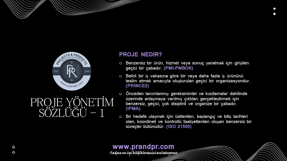 📌PROJE YÖNETİMİ SÖZLÜĞÜ serimizde ilk terimimiz tabii ki 'proje'...

🔎PROJE terimine #pmi #pmbok #prince2 #ipma ve #iso21500 standartları penceresinden baktık.

🔗Geniş kapsamlı terimler sözlüğüne linkten ulaşabilirsiniz.
prandpr.com/proje-yonetimi…